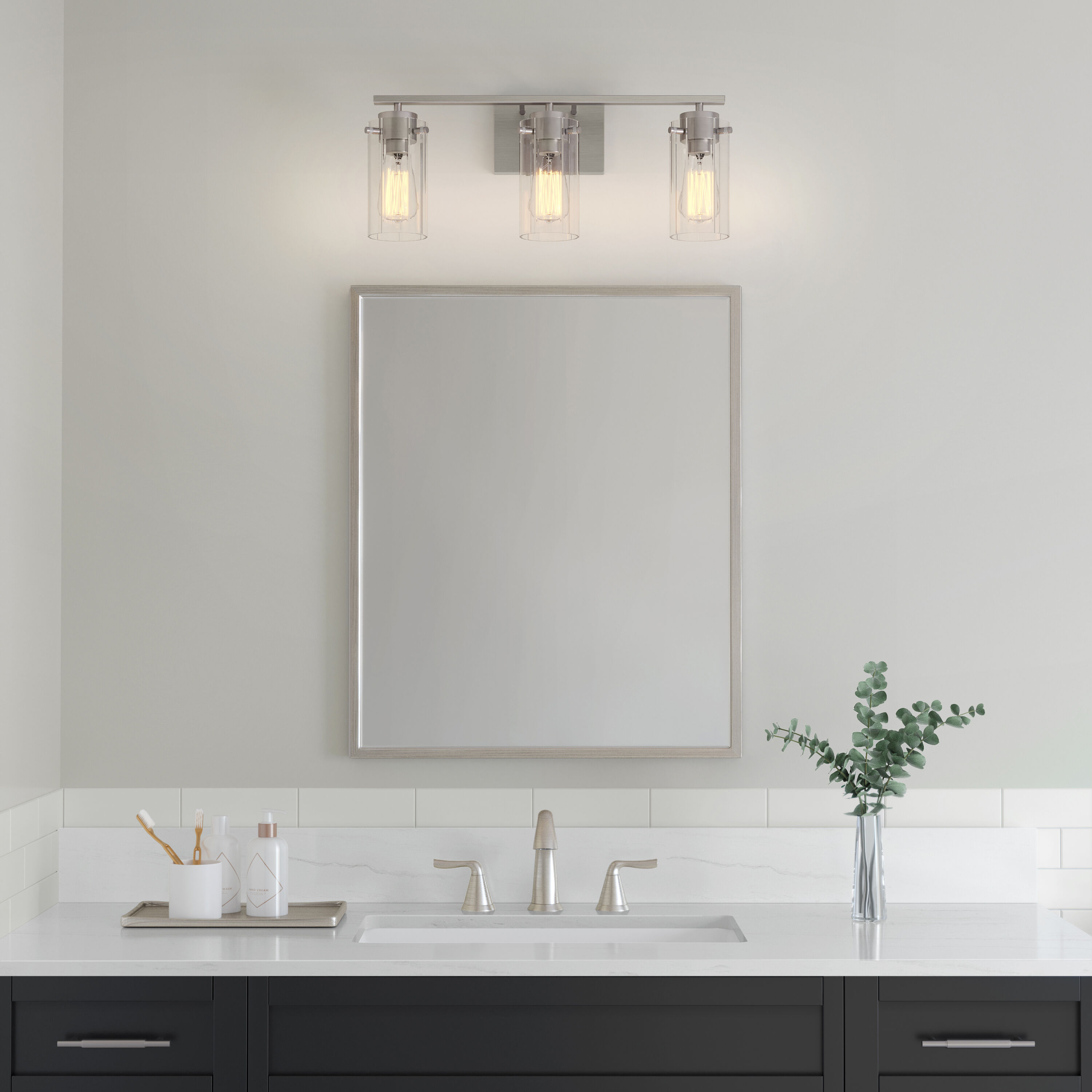 Serena 3 Light 21.5 inch Brushed Nickel Bathroom Vanity Light Wall Light